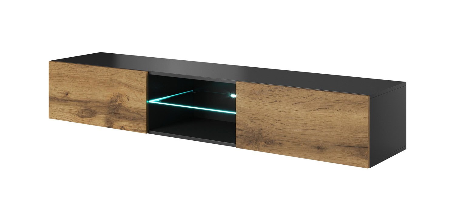 LIVO RTV VISEČA TV KOMODA 180cm - ANTRACIT SIVA / RJAVA OREH