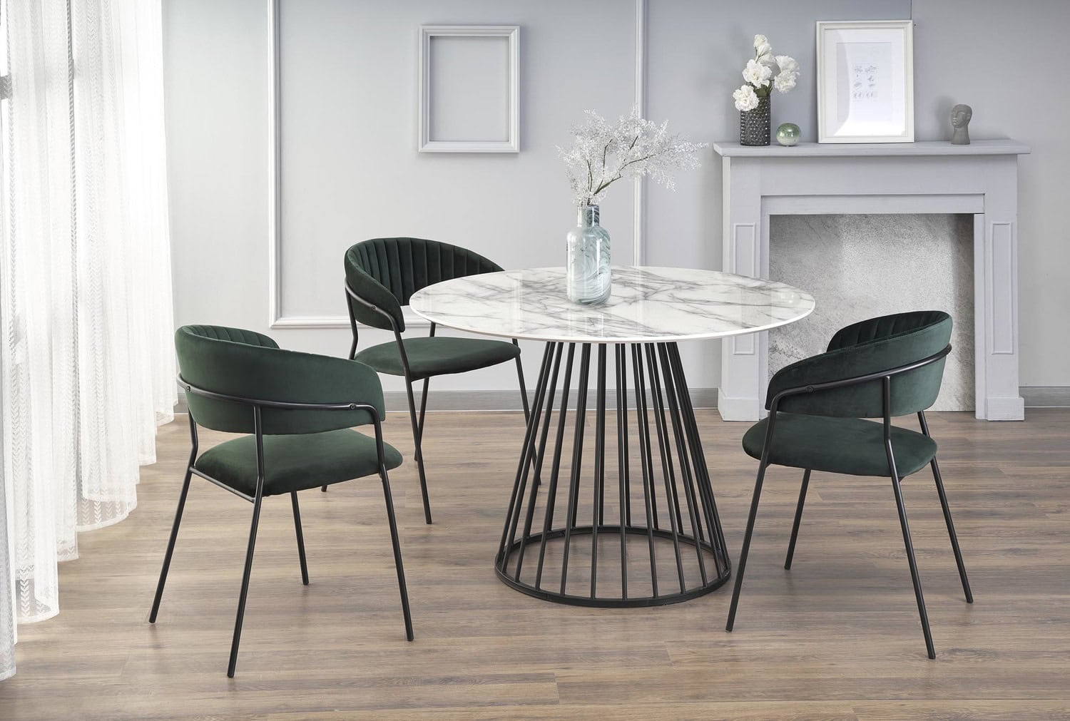 BROADWAY OKROGLA MIZA 110cm - MARMOR BELA / ČRNA