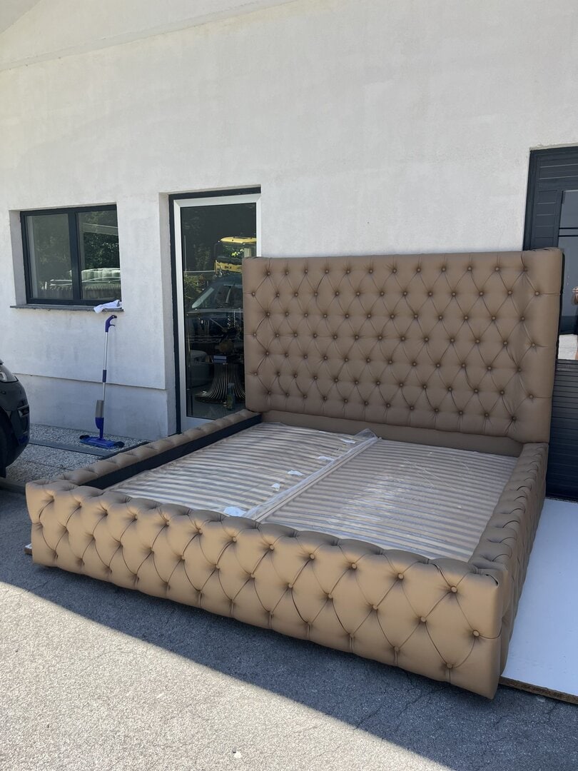 POSTELJNI OKVIR HANK - TEKSTILNO USNJE RJAVA 200X200CM - slika 3