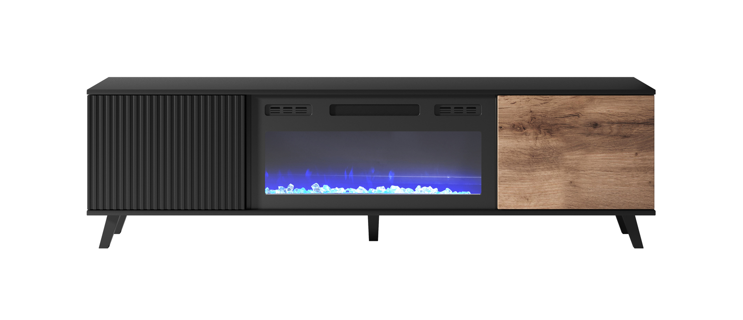 RANDOM RTV-K TV KOMODA S KAMINOM 180cm - HRAST / ČRNA - slika 5