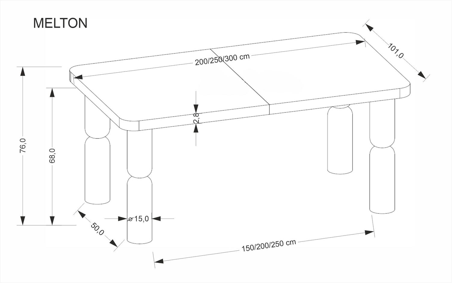 MELTON RAZTEGLJIVA JEDILNA MIZA 200-300x101cm - SVETEL OREH - slika 18
