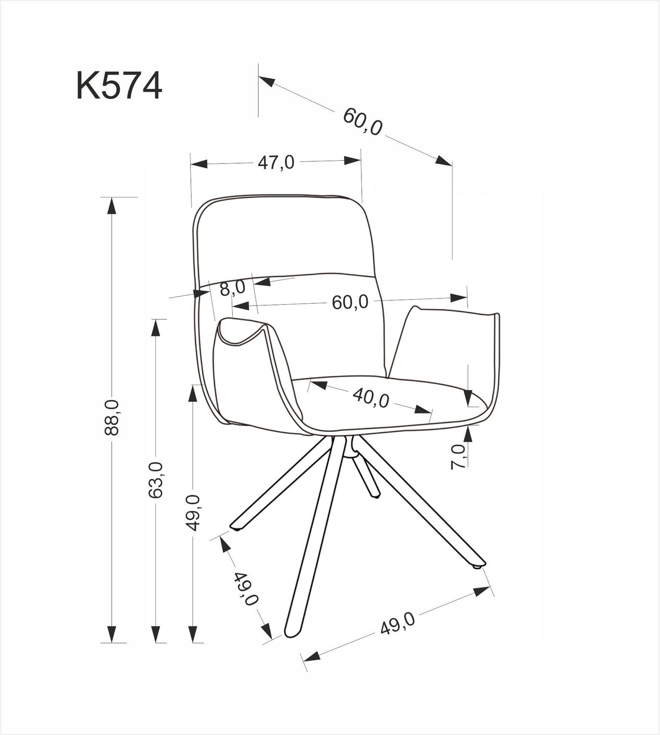 K574 VRTLJIV STOL - SIVA - slika 12