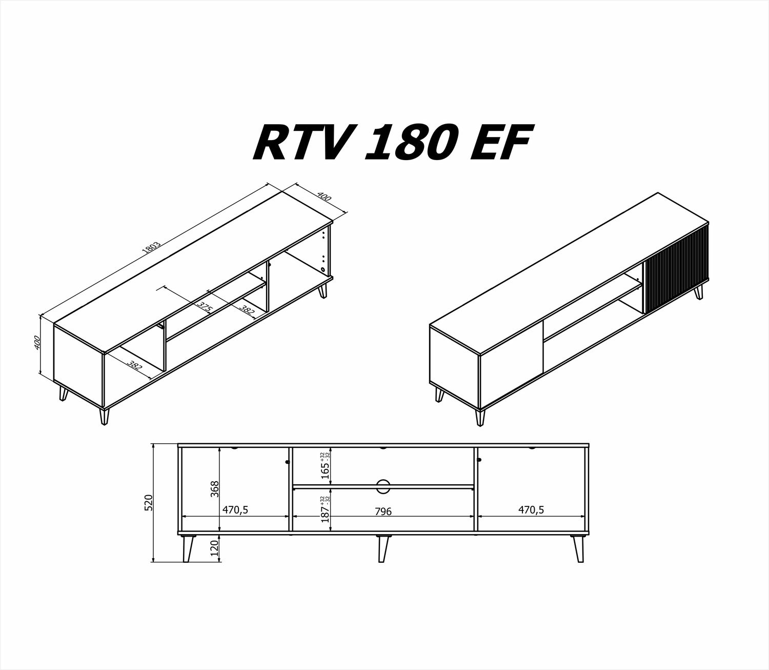 RANDOM RTV-K TV KOMODA S KAMINOM 180cm - HRAST / ČRNA - slika 10