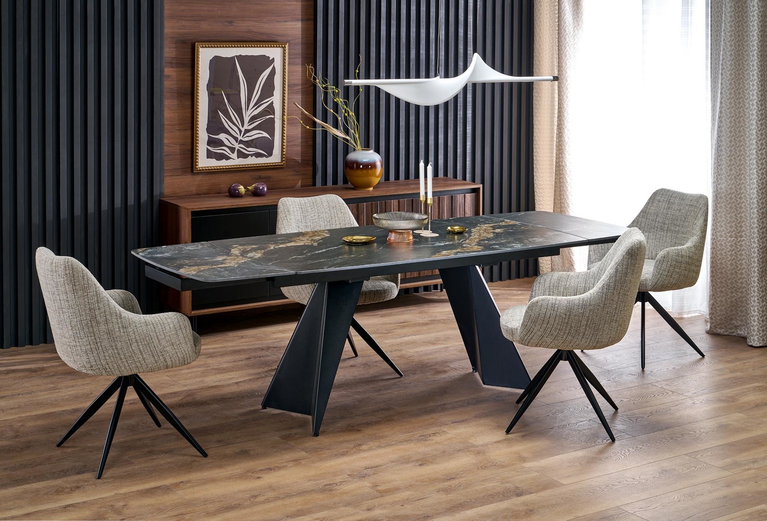 ARMANI RAZTEGLJIVA JEDILNA MIZA 165-241x90cm - MARMOR ČRNA
