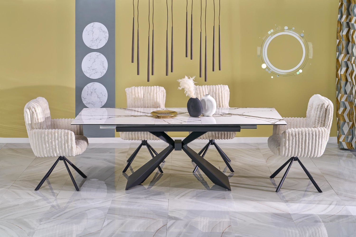 LUCIANO JEDILNA MIZA 180-230x90cm - MARMOR BELA / ČRNA
