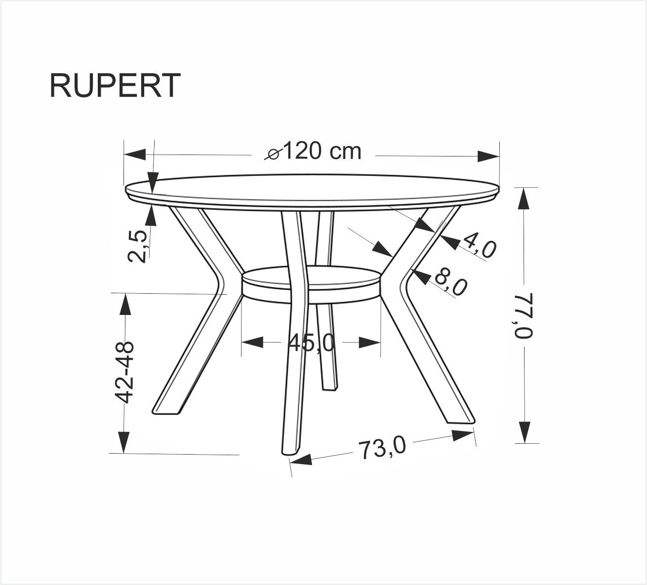 RUPERT OKROGLA JEDILNA MIZA Ø120CM - OREH - slika 12