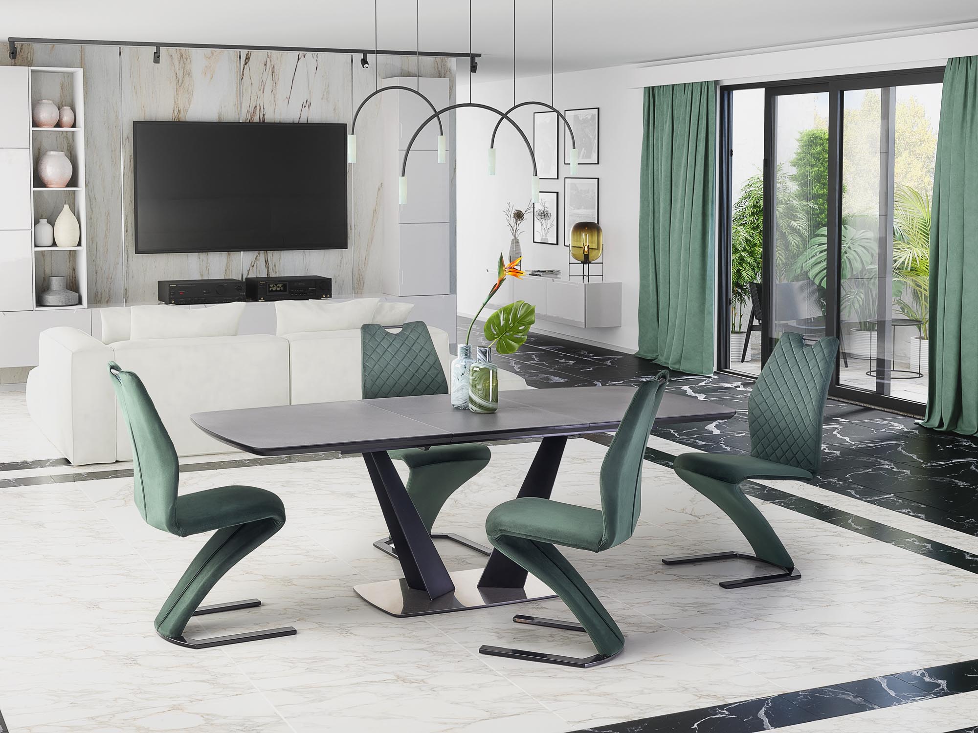 FANGOR extension table, color: top - dark grey, legs - black