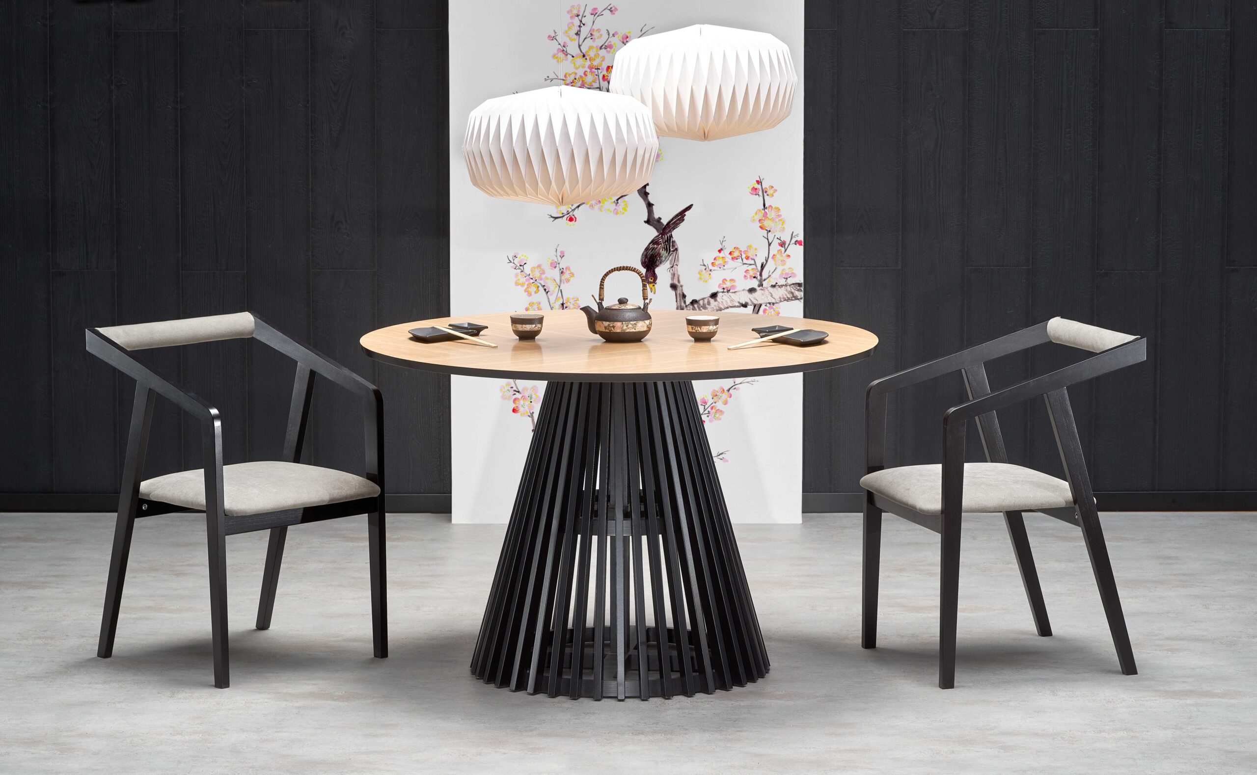 MIYAKI table natural oak, leg black