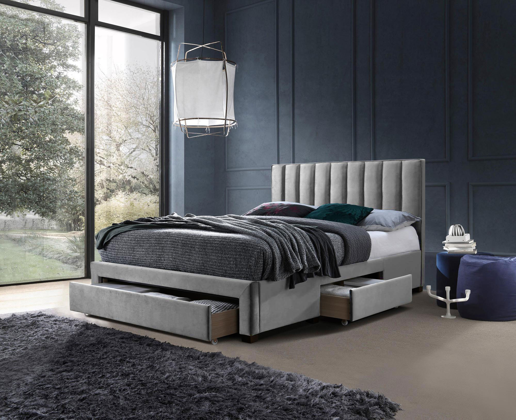 GRACE bed with drawers, color: grey