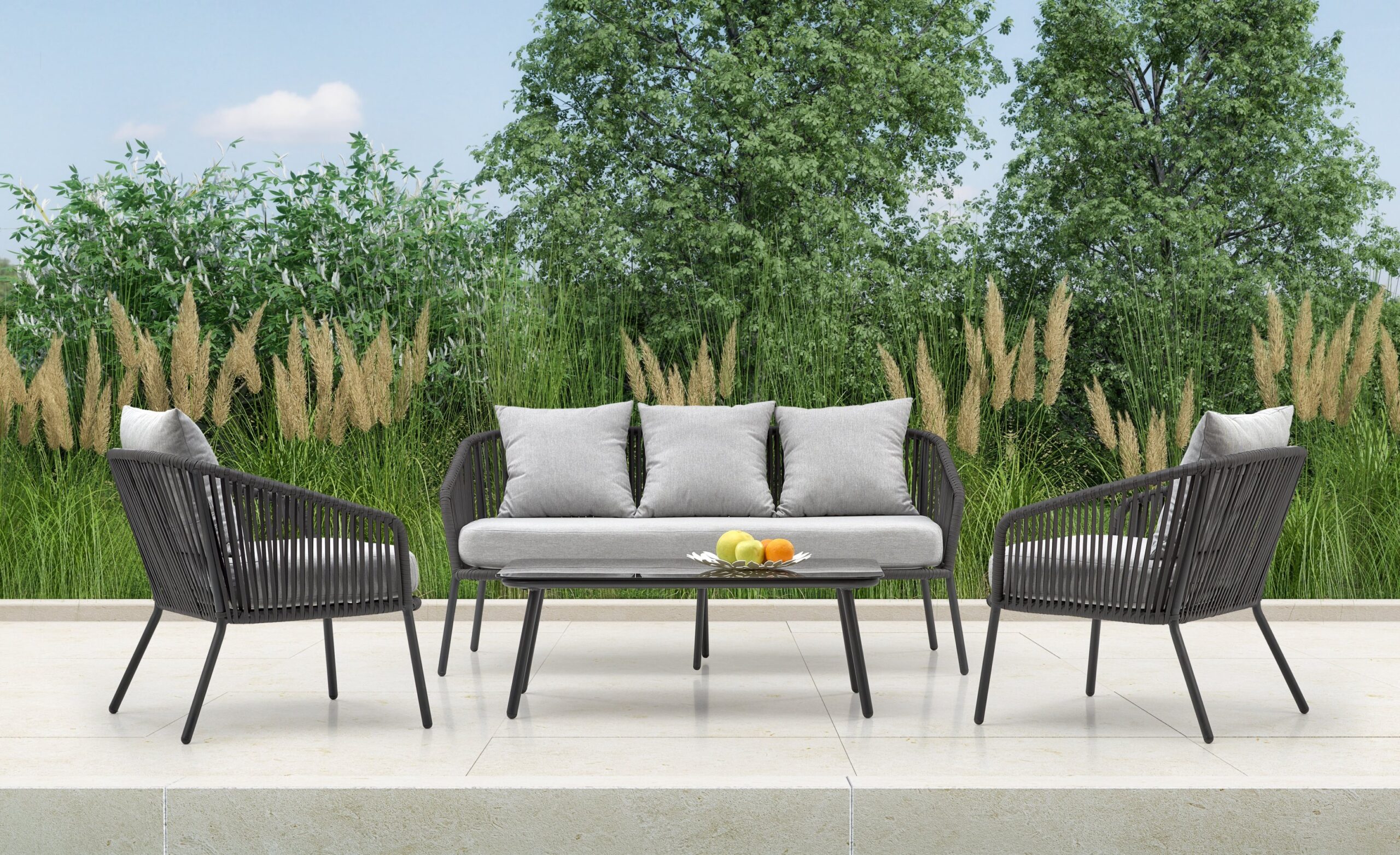 ROCCA garden set (sofa + 2 chairs + coffee table), dark grey / light grey