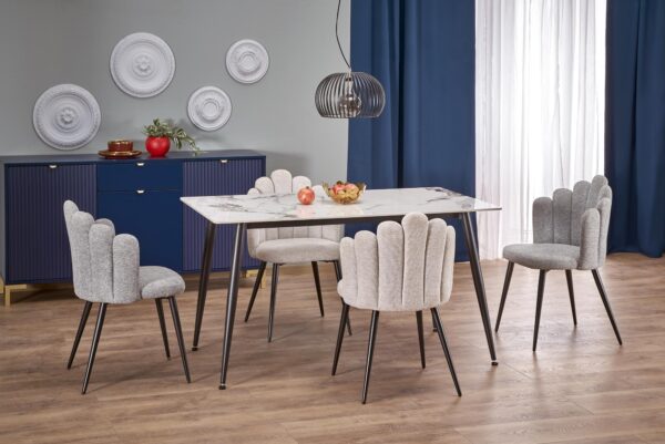 EMILIO 120 table, color: top - white marble, legs - black