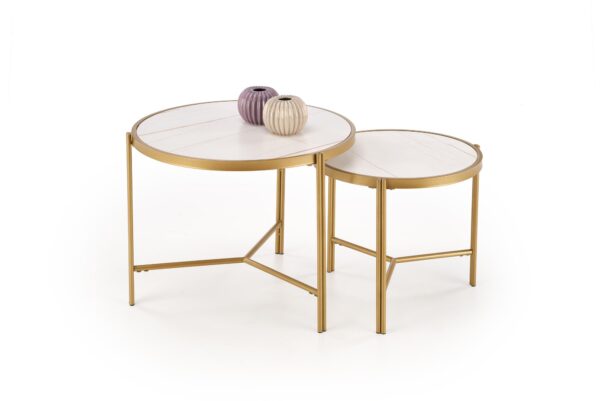 FATIMA  set of two coffee tables, white marble / gold