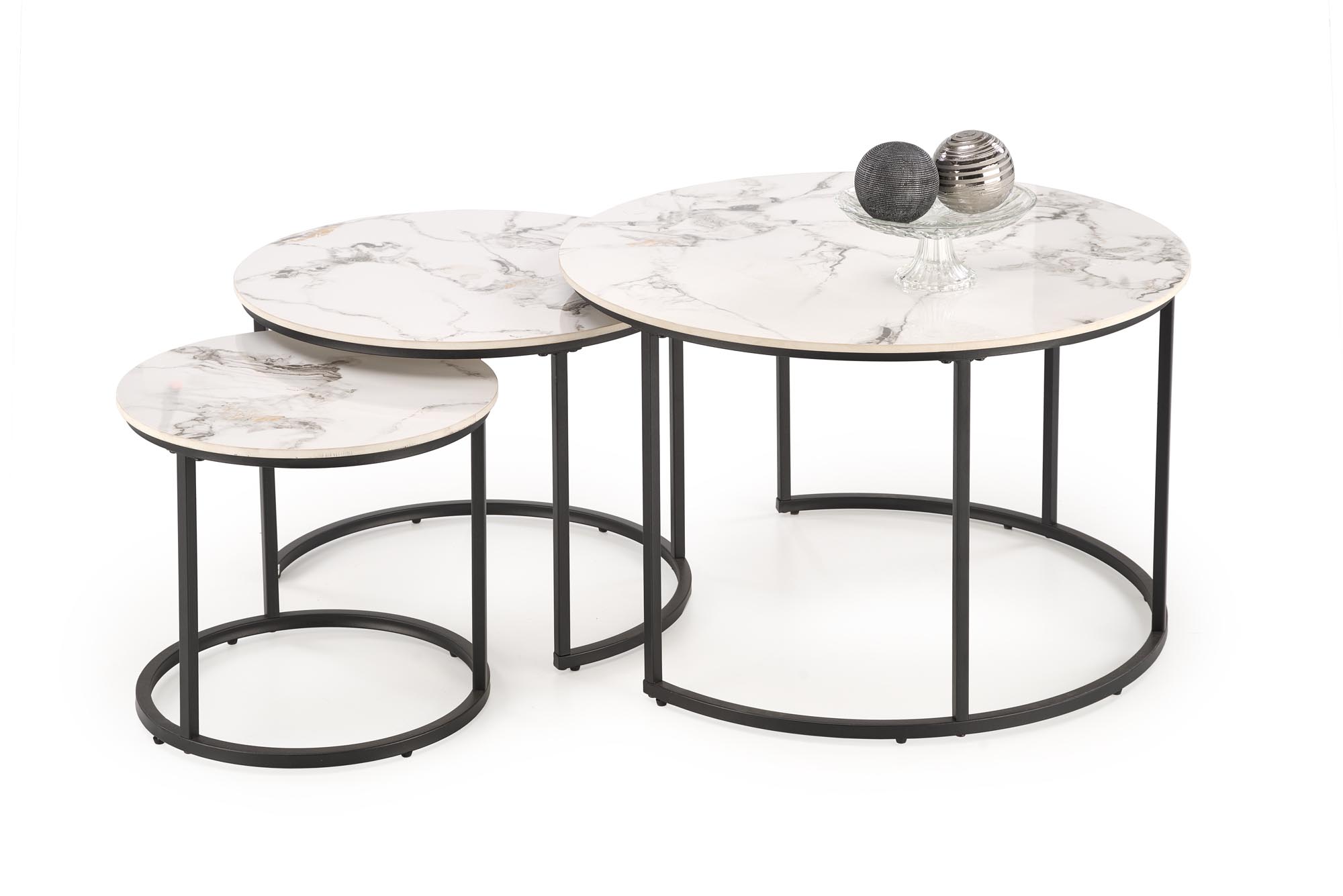 GILDA set of three coffee tables, white marble / black