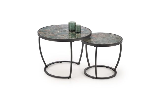 INES  set of two coffee tables, green marble / black