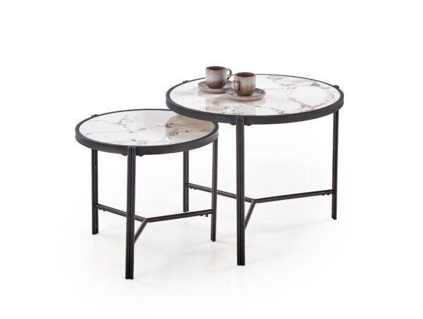 FATIMA  set of two coffee tables, white marble / black