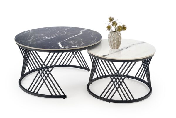 FLAMINGO set of 2 coffee tables, black marble / white marble / black