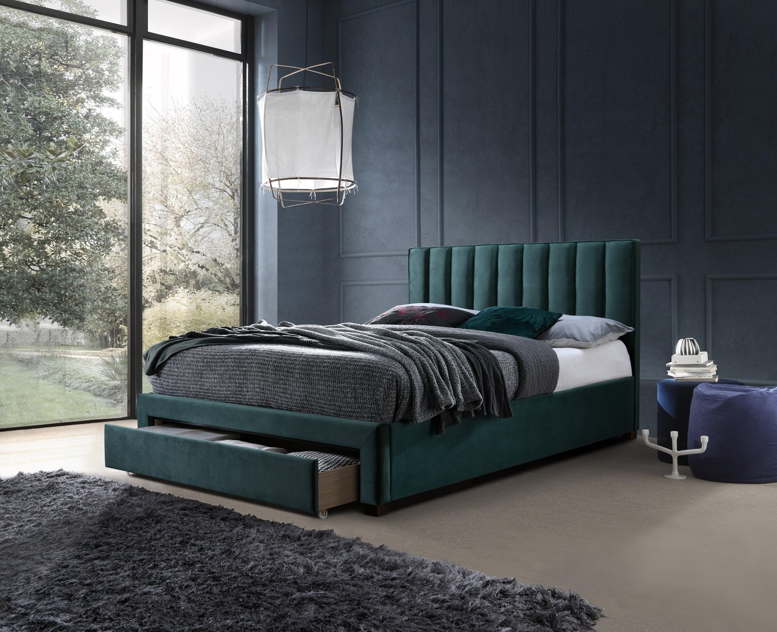 GRACE 140 bed with drawers, color: dark green