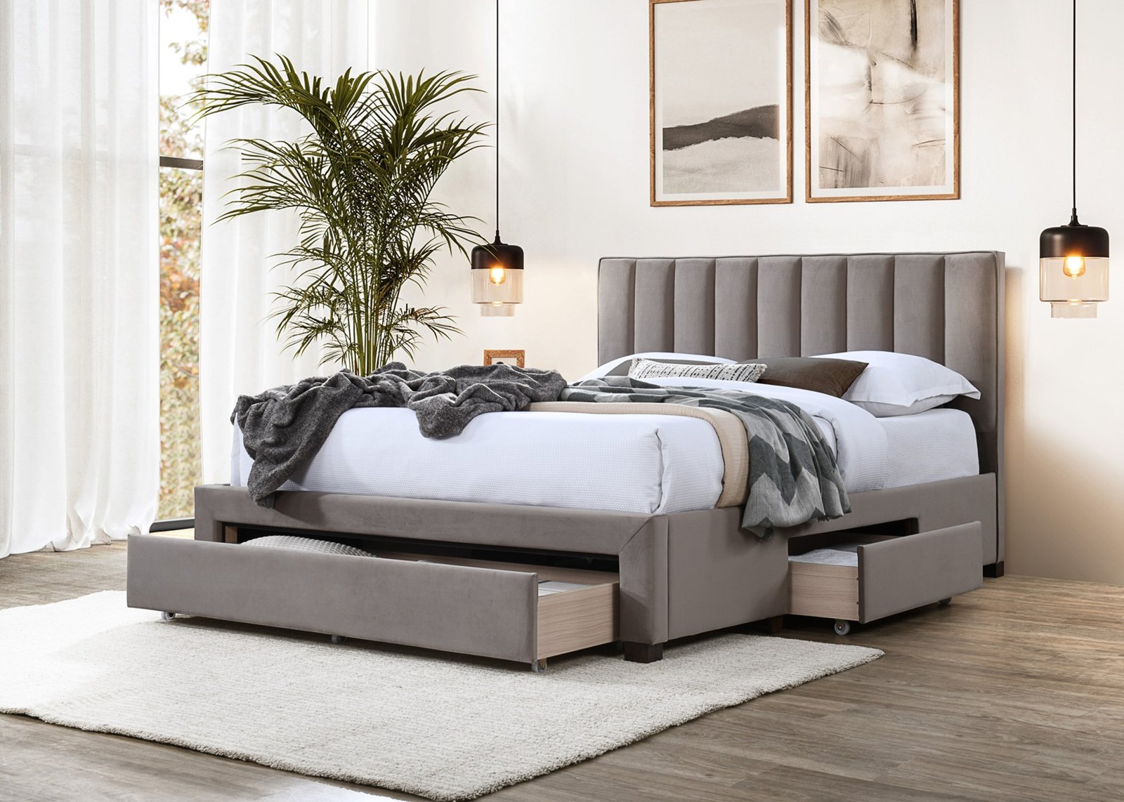 GRACE 140 bed with drawers, color: beige