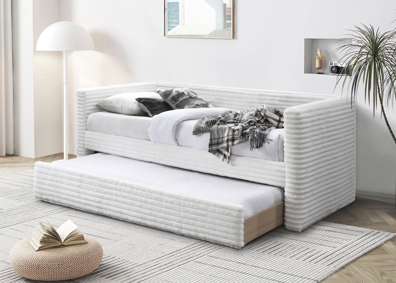 ALABAMA double bed with pull-out bottom mattress space, creamy