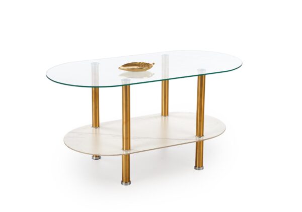 DUCAT c.table, white marble / transparent / gold