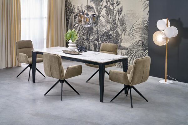 FELIX extension table, white marble / black