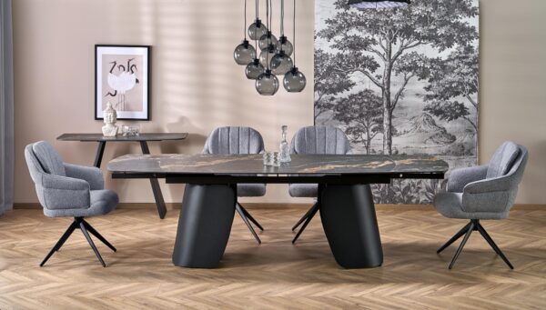 FORUM  extension table, black marble / black