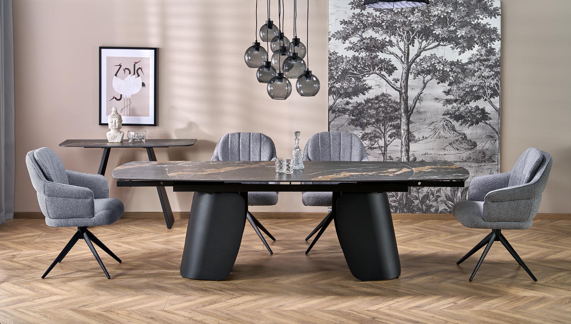 FORUM extension table, black marble / black