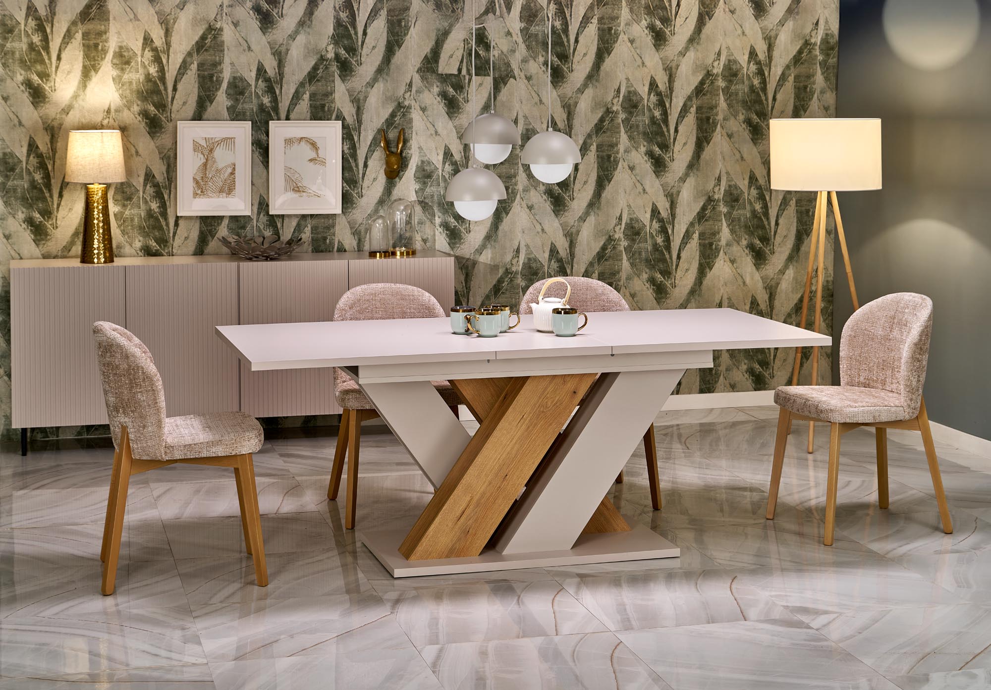 BRANDON extension table, cashmere / cremona oak
