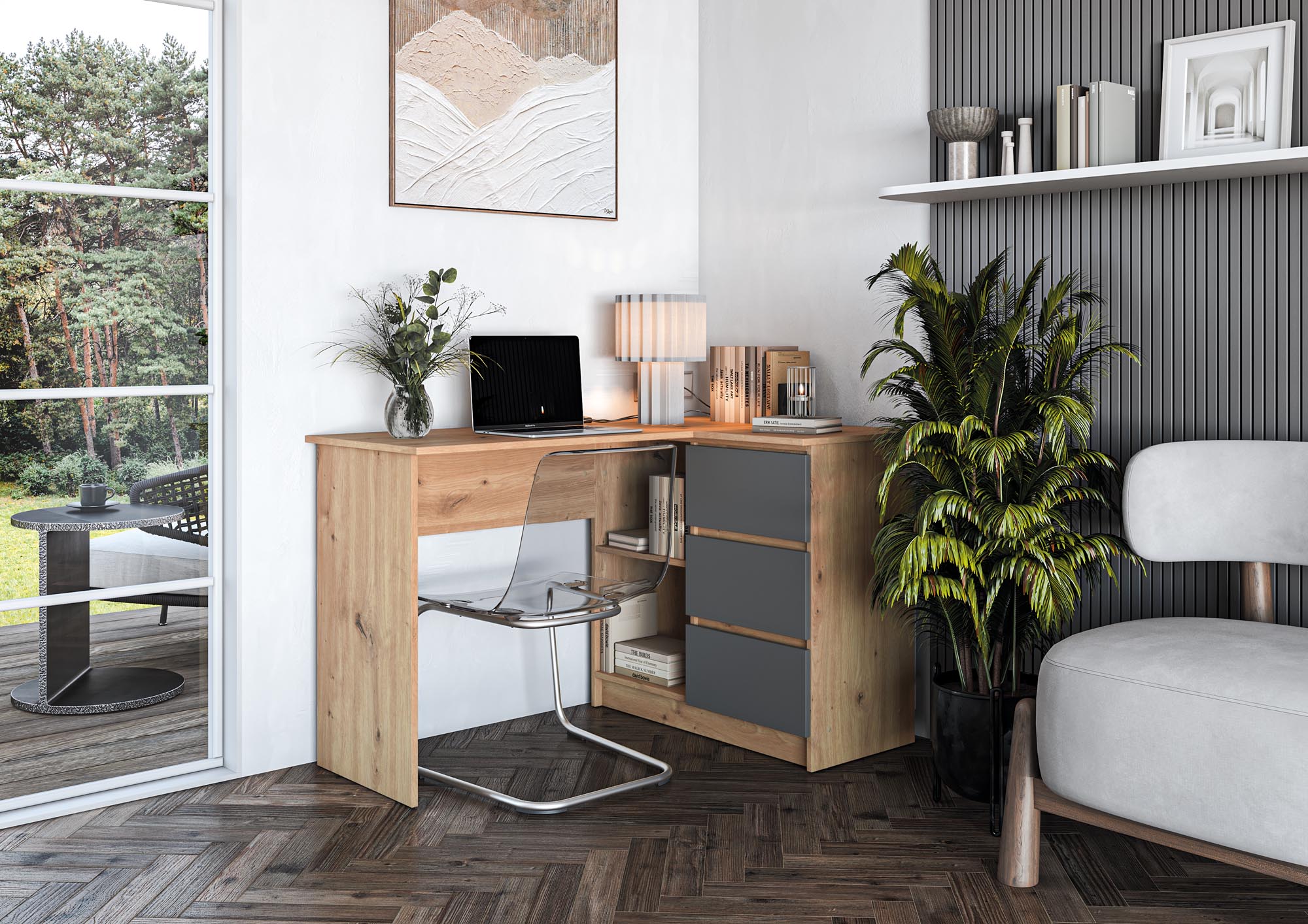 BEGA desk, artisan oak / graphite