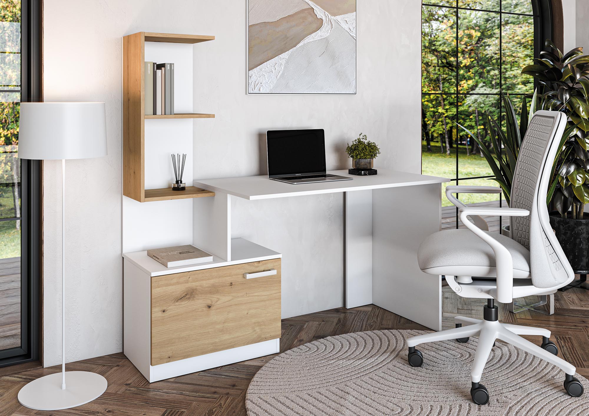 MISO desk, white / artisan oak