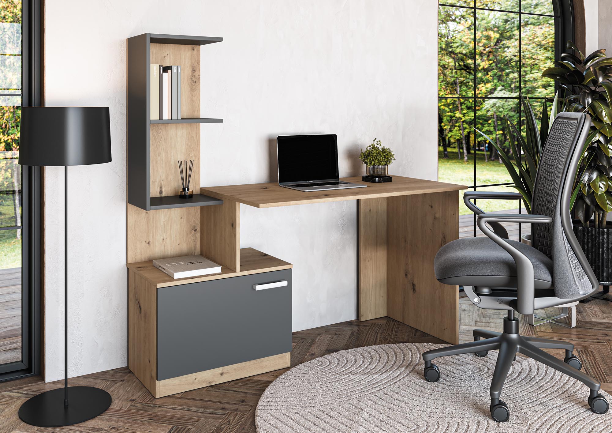 MISO desk, graphite / artisan oak