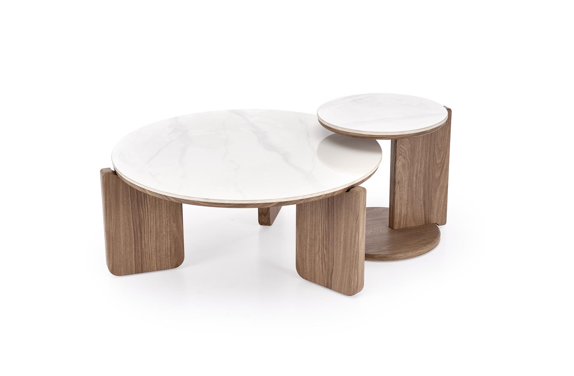 DIUNA set of 2 c.tables, white marble / light walnut