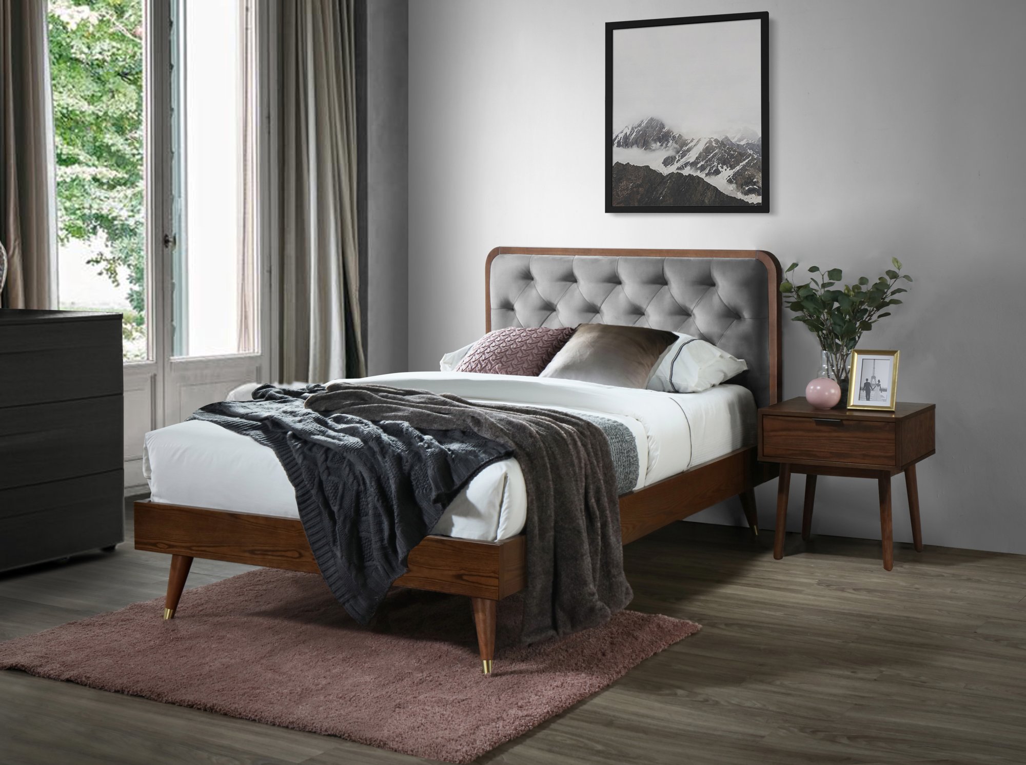 CASSIDY 120 bed, grey / walnut