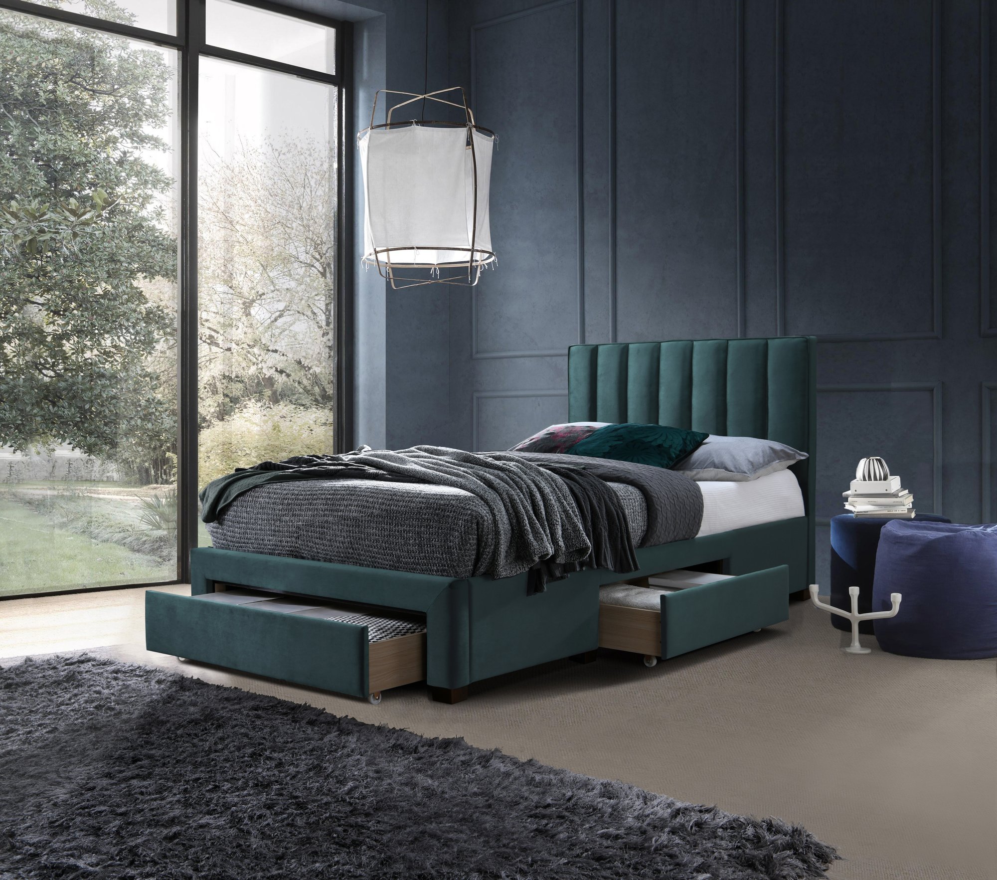 GRACE 120 bed with drawers, color: dark green