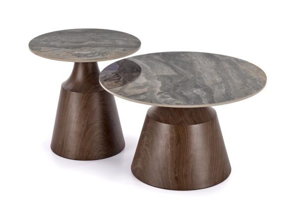 TOWER set of 2 c.tables brown marble / walnut