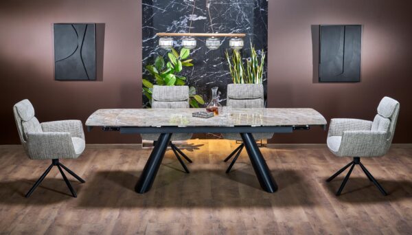 VINCE extension table brown marble / black