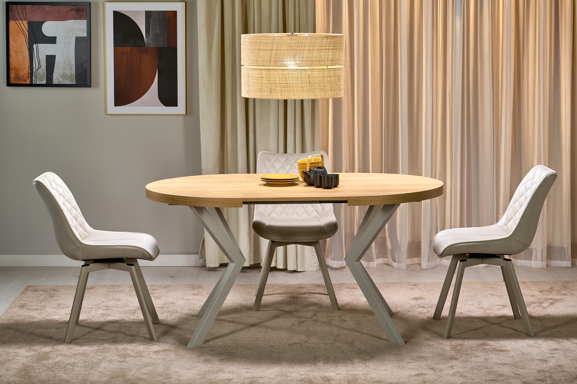 PERONI extension table, hikora oak / cashmere