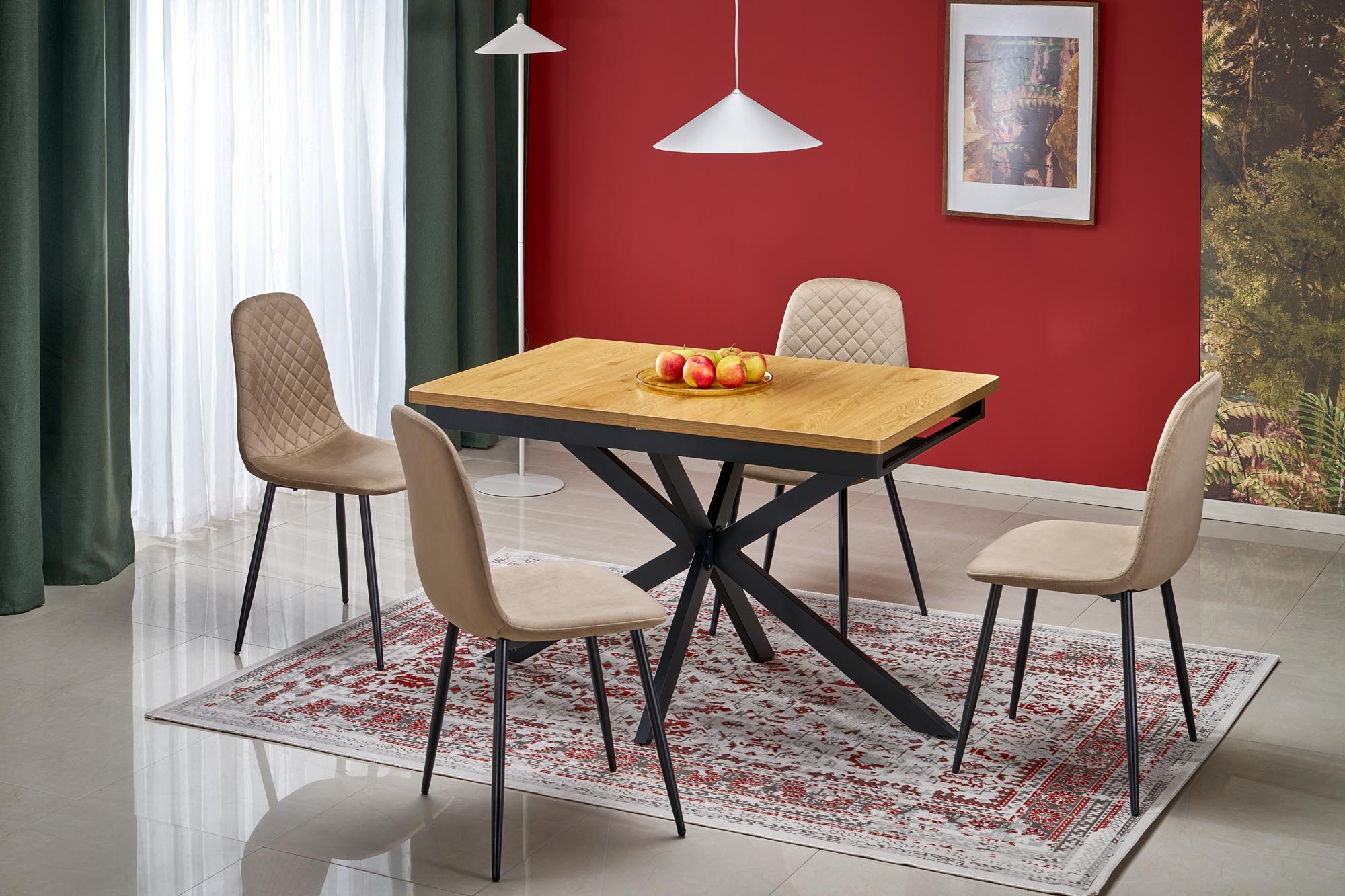 HOLTER extension table, top - gold oak, legs - black