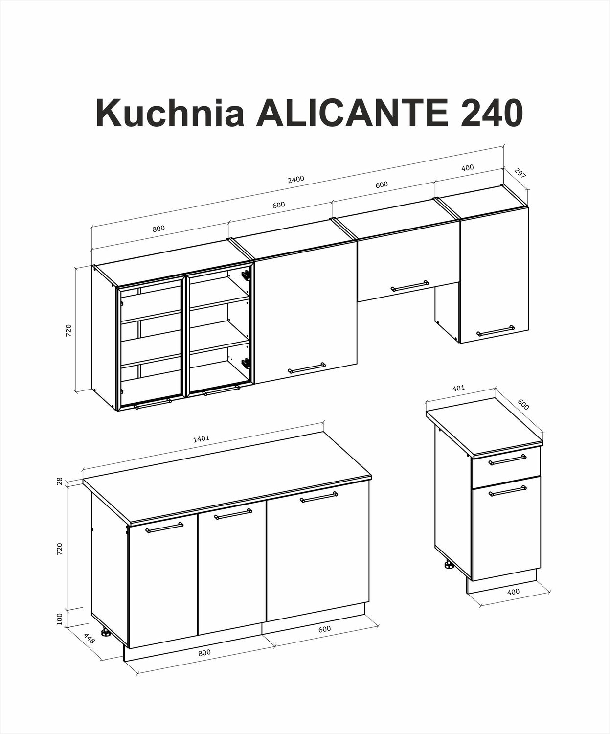 Alicante kuhinjski komplet 240cm - bež / cremona hrast - slika 3