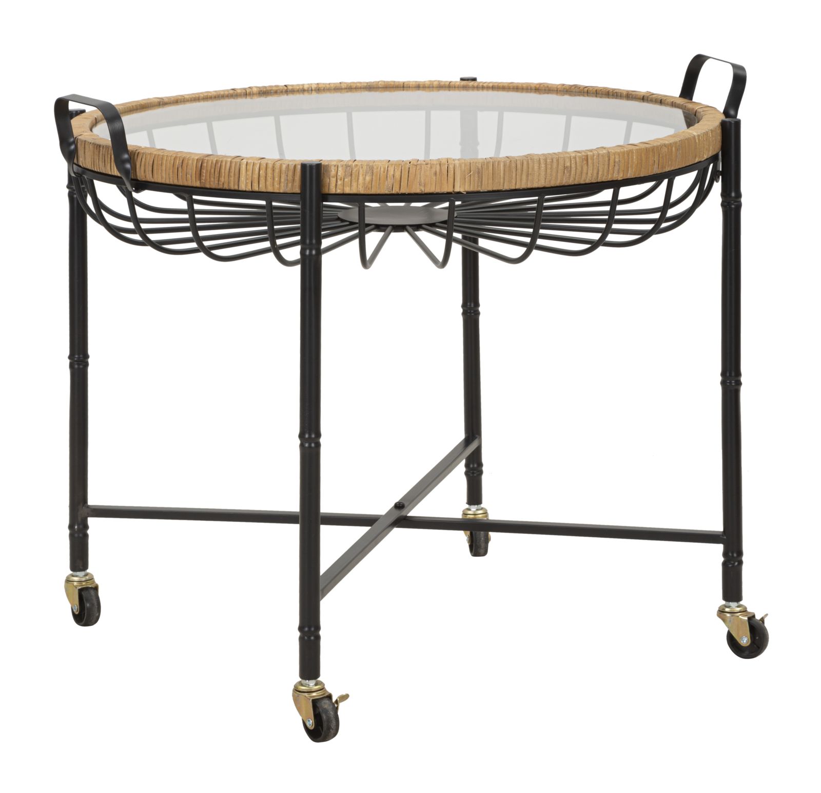 COFFEE TABLE CEBU WITH GLASS AND WELLS CM 70,5X65X57
