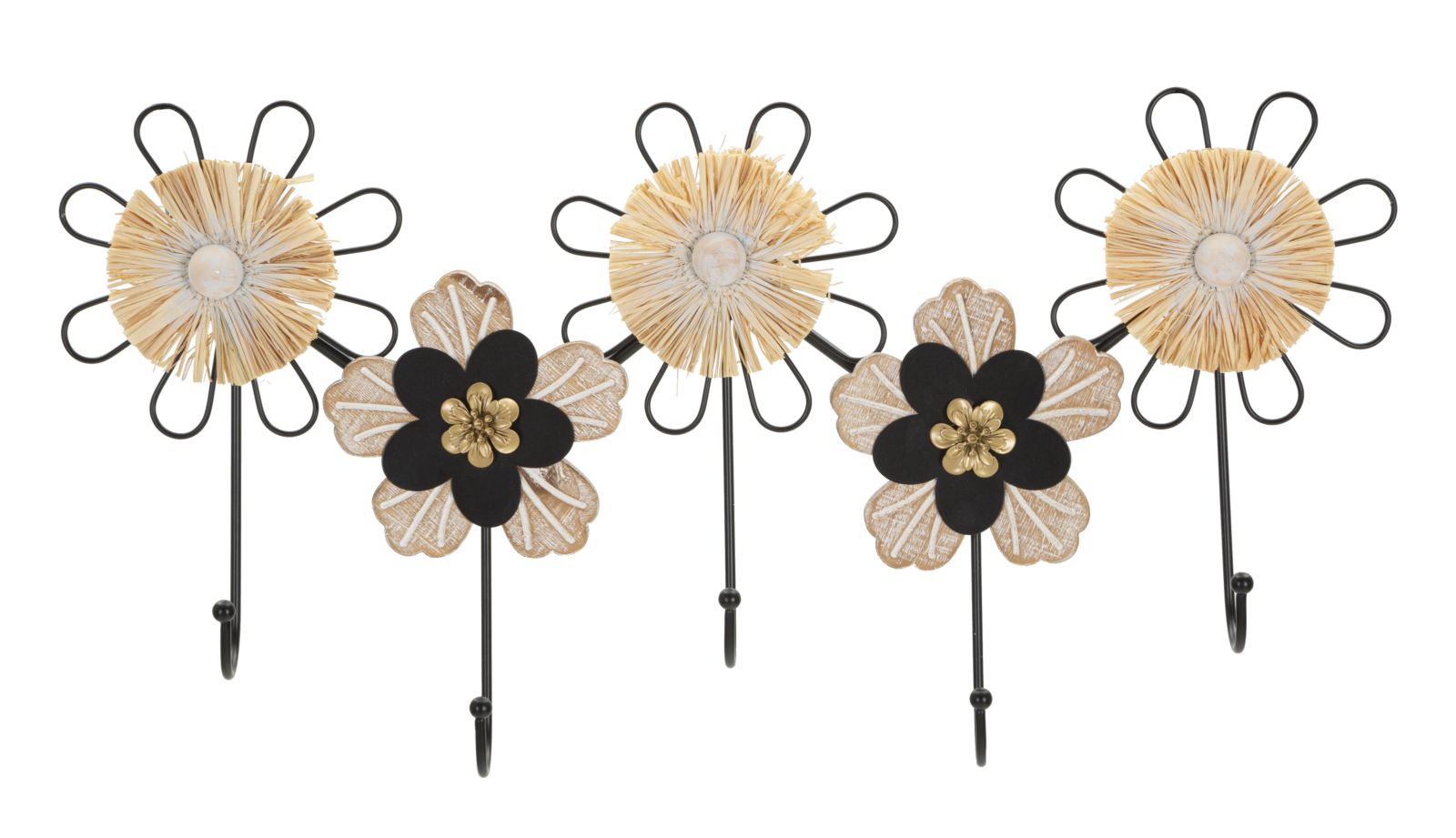 WALL HANGER IRON,WOOD AND RAFFIA CM 61X5,5X30,5