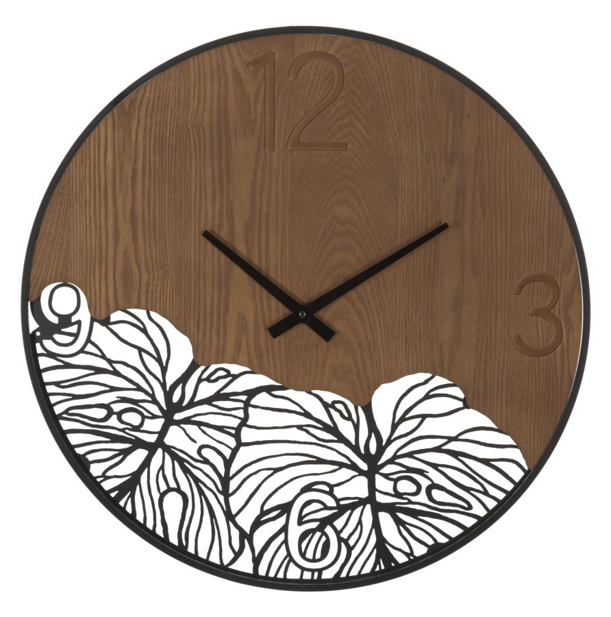 WALL CLOCK WOOD/LEAF CM Ø 60X2