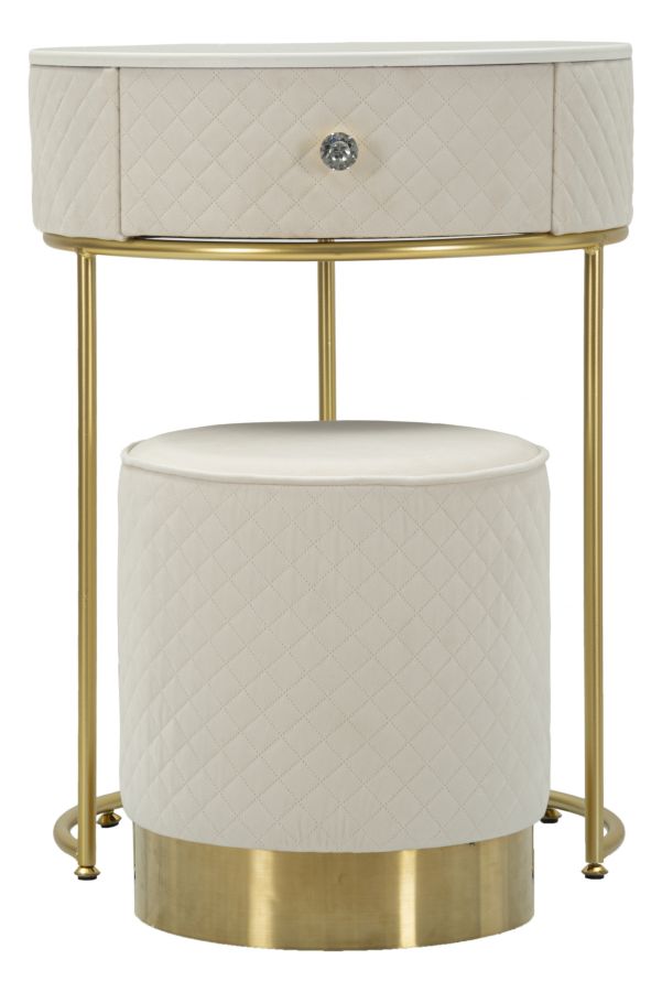 NIGHTSTAND/DRESSING TABLE  WITH PUFF VELLIT CREAM CM Ø 52x70 - 36x39