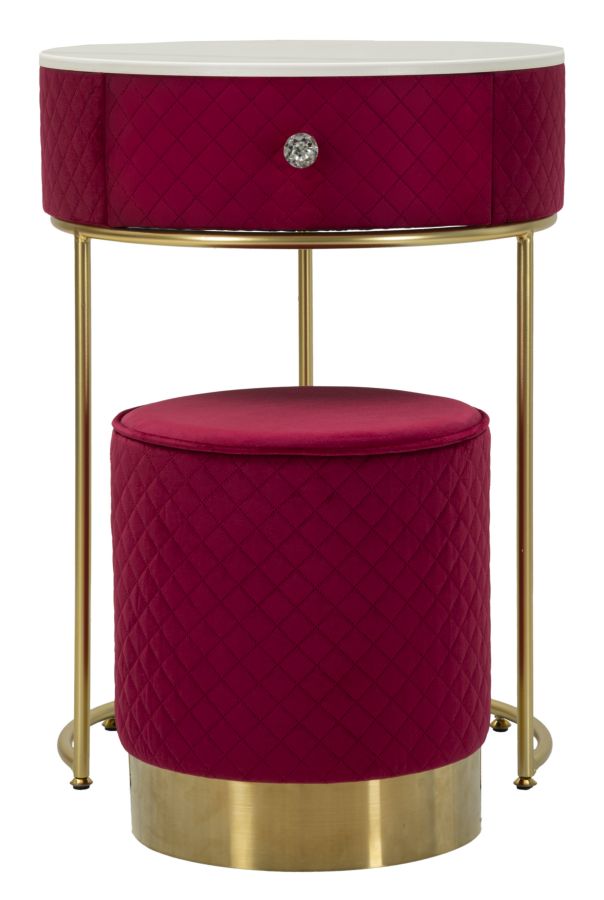 NIGHTSTAND/DRESSING TABLE WITH PUFF RED VELLIT CM Ø 52x70 - 36x39