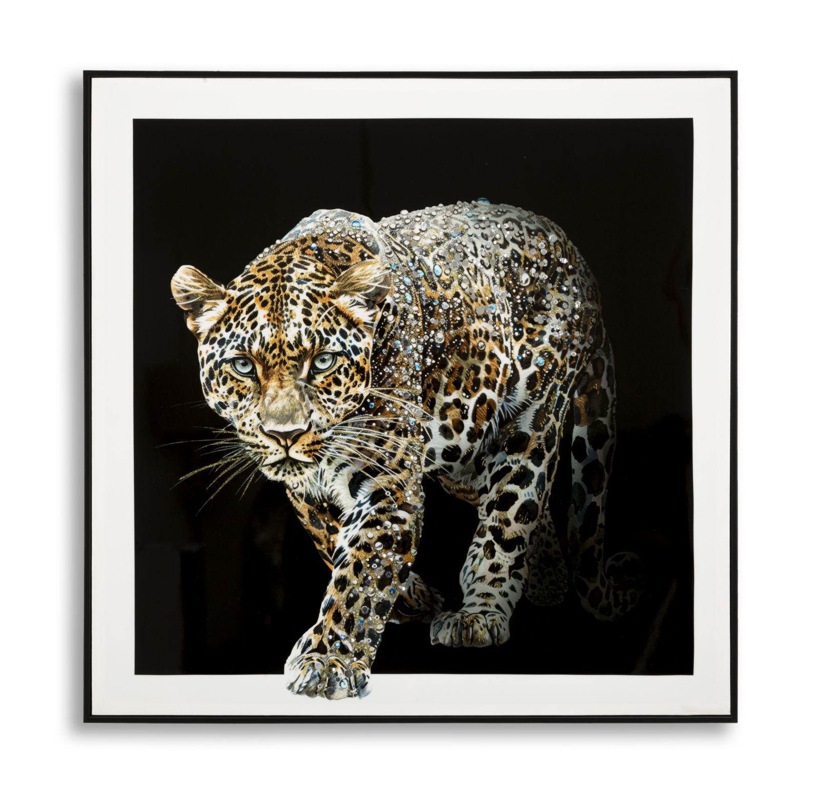 PAINTING ON CANVAS LACQUERED JAGUAR WITH FRAME -B- CM 82X4X82