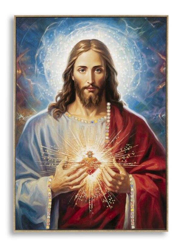 PAINTED ON CANVAS LACQUERED JESUS WITH FRAME CM 72X4X102