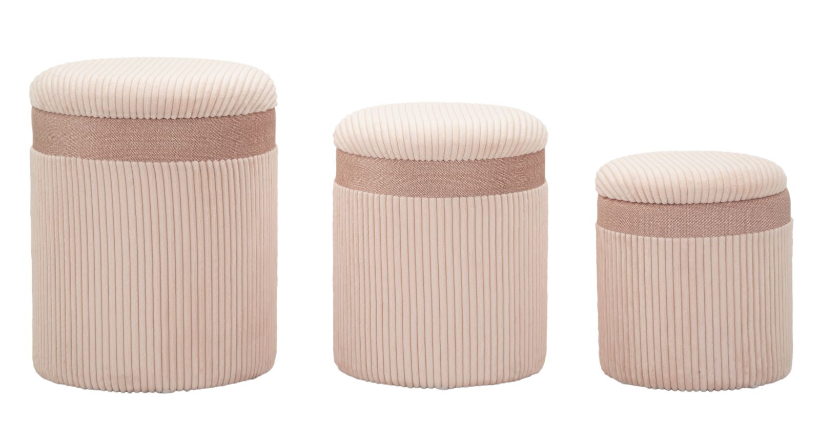 PUFF C/CURTAIN BOX PINK SET 3 PCS CM Ø 40,5X49,5-35X42-31X38