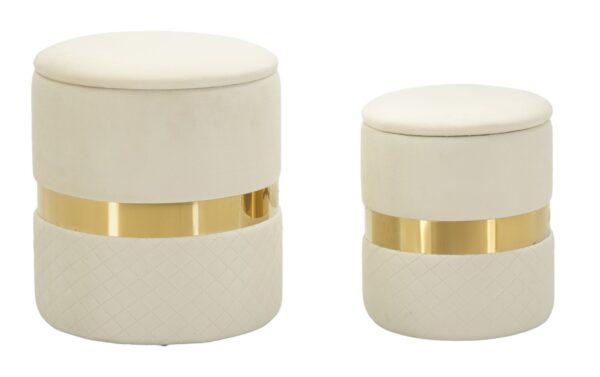 PUFF WITH STORAGE SHEFFILD CREAM SET 2 PCS CM Ø 37X42-28X35