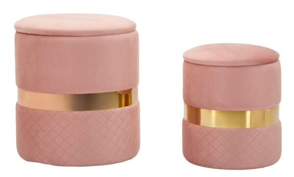 PUFF WITH STORAGE SHEFFILD PINK SET 2 PCS CM Ø 37X42-28X35