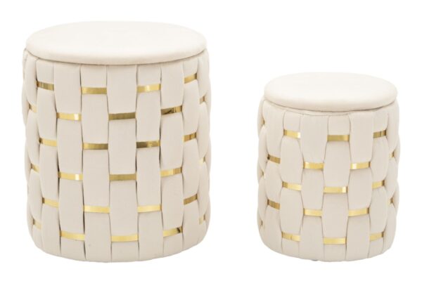 PUFF WITH STORAGE SHANTY CREAM SET 2 PCS CM Ø 37X42-28X35